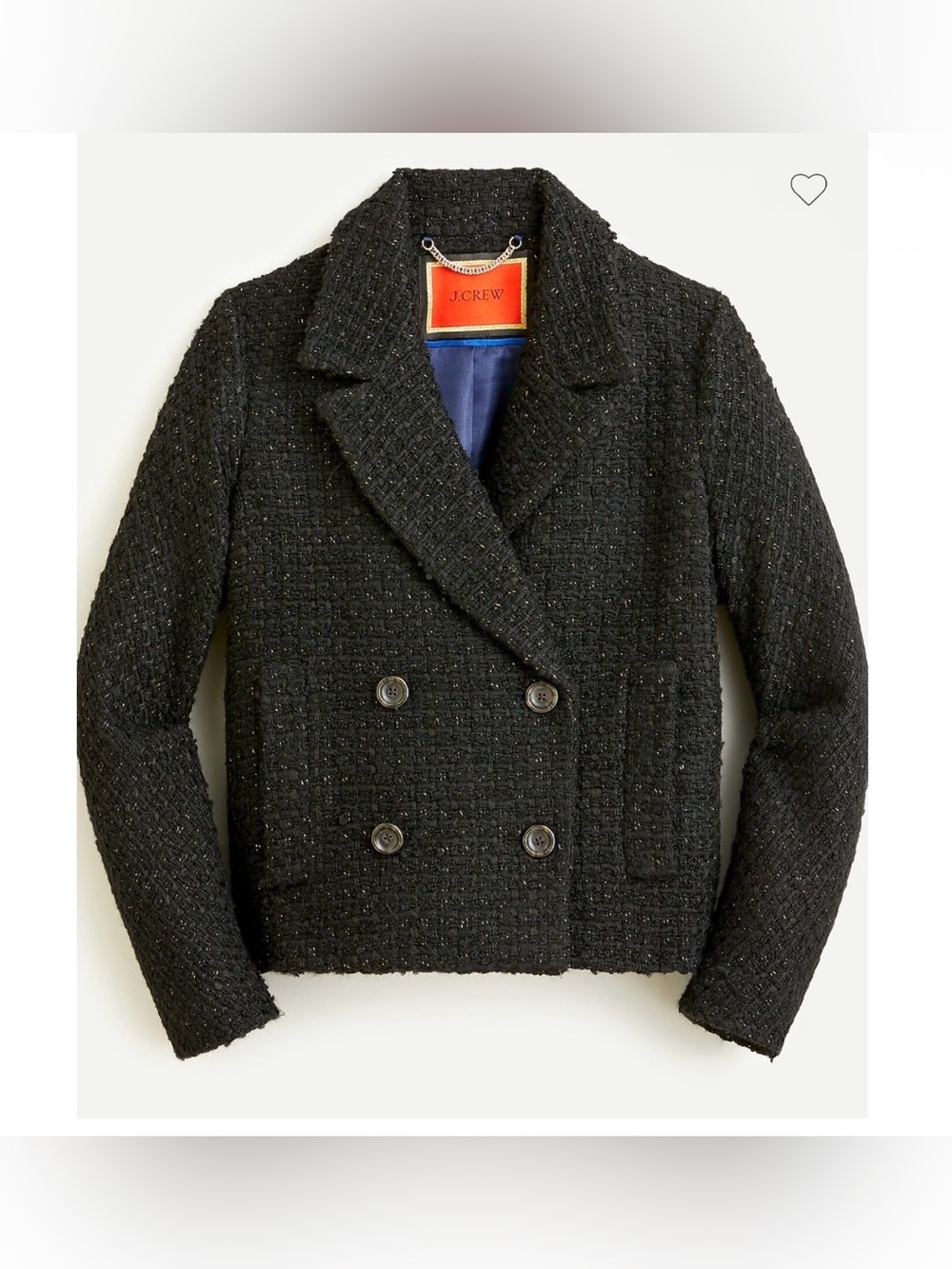 J. Crew Italian Tweed Lady Jacket Blazer M Black Cropped Double-Breasted Peacoat